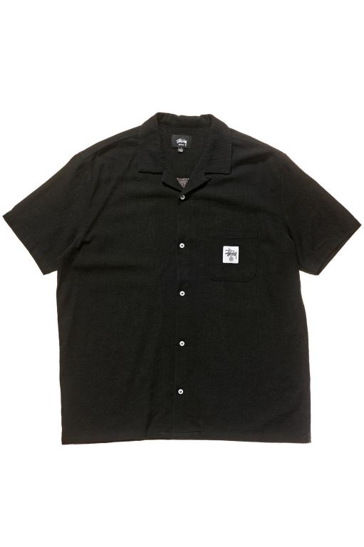 Stussy Mens Grid Seersucker Shirts Black - DLBOP3246